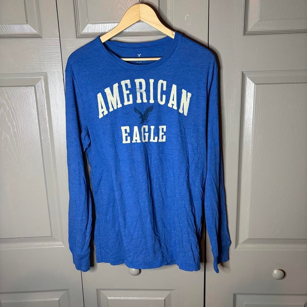 American eagle long sleeve shirt Size L y2k classic blue long sleeve preppy